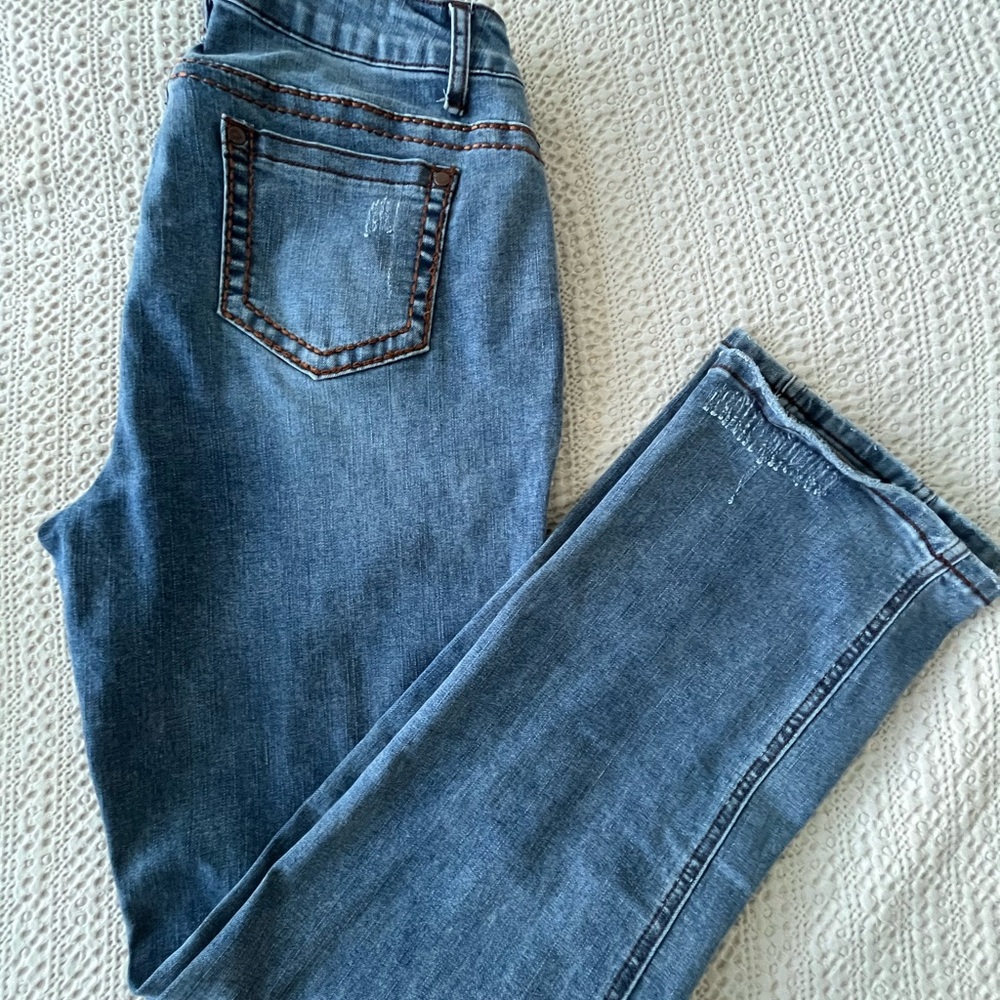 Flamingals Women's Blue Jeans Size XL {EXTRA LARGE} With Brown Stiching #69171 - Picture 5 of 8